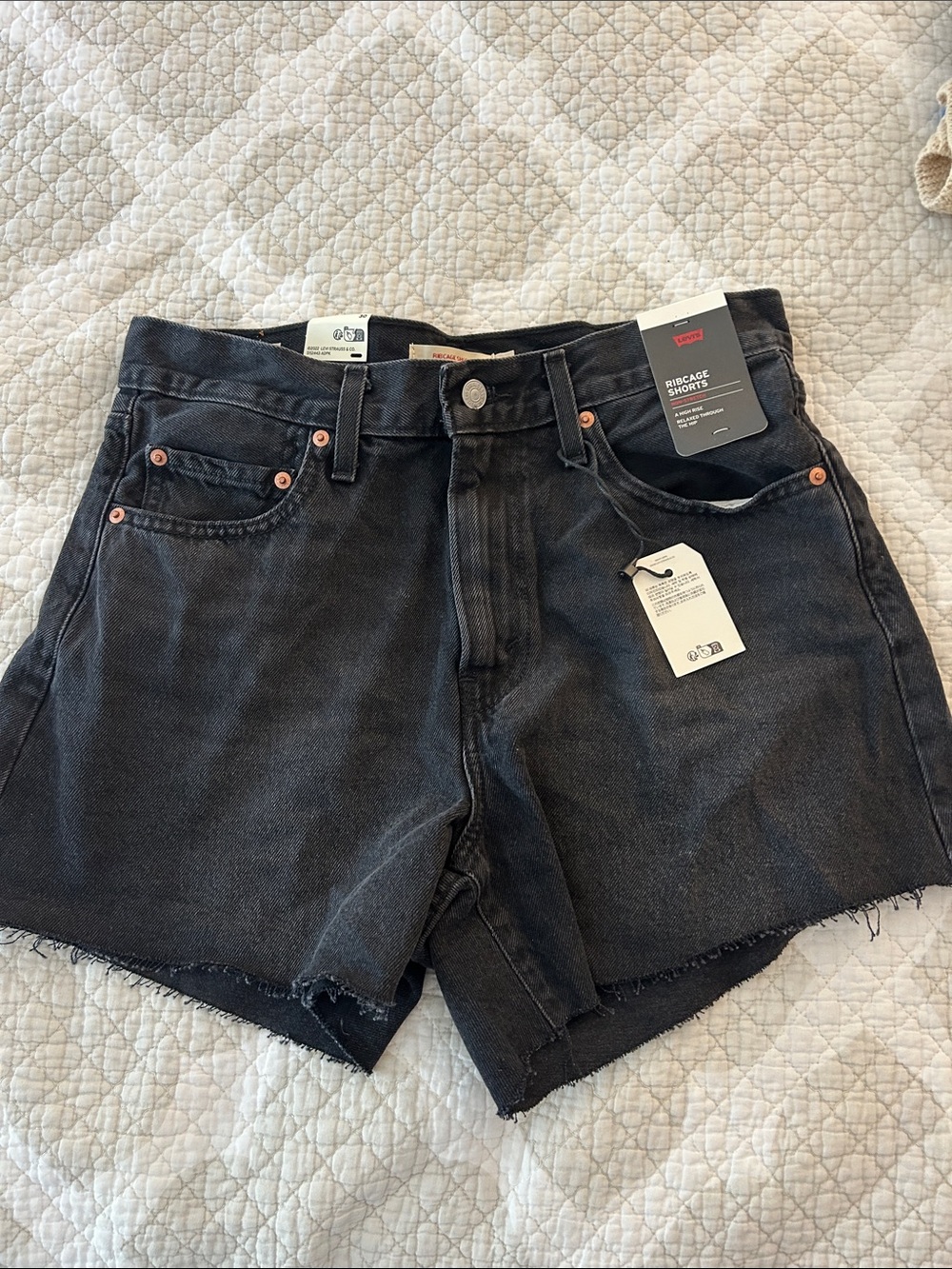 Levi's Black Frayed-Hem Denim Shorts